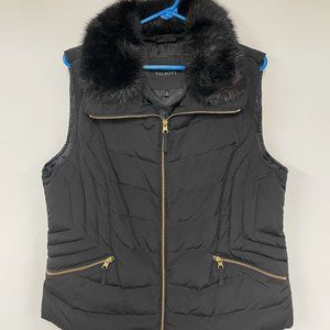 Talbots Black Fur Collar Down Vest